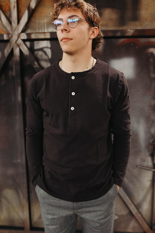 9oz Henley- Black