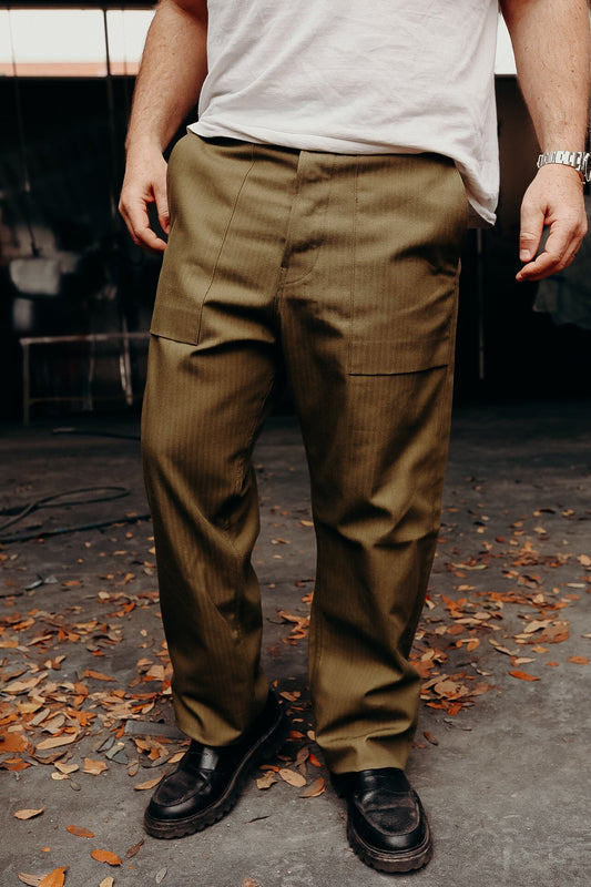 Fatigue Pants- Olive Herringbone