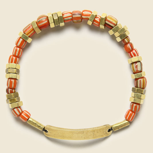 ID Bar Vintage Striped Beaded Bracelet - Brass/Red