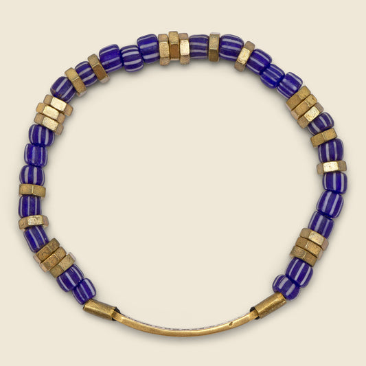 ID Bar Vintage Striped Beaded Bracelet - Brass/Blue