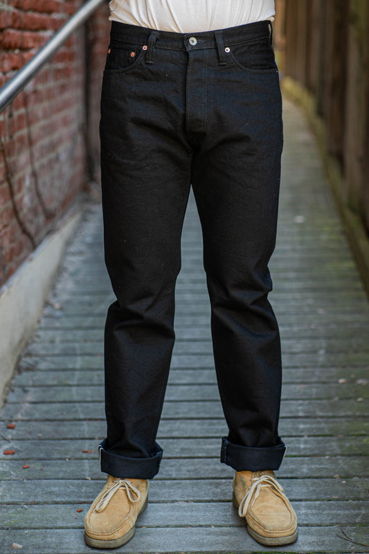 Iron Heart IH-888S-142bb 14oz Selvedge Denim Mid/High Rise Tapered Cut Jeans - Black/Black