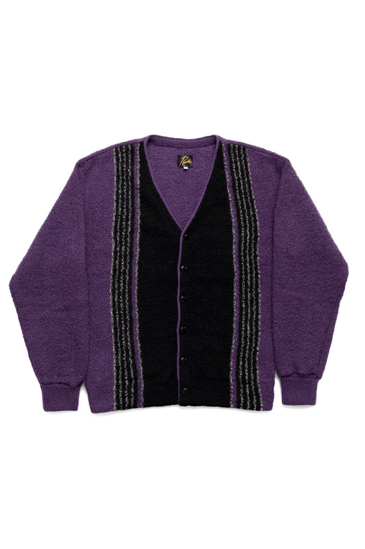 Knit Cardigan Crepe Weave Stripe - Purple