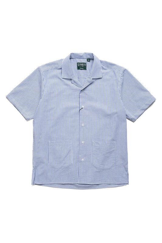 S/S Beach Shirt - Blue Stripe Seersucker