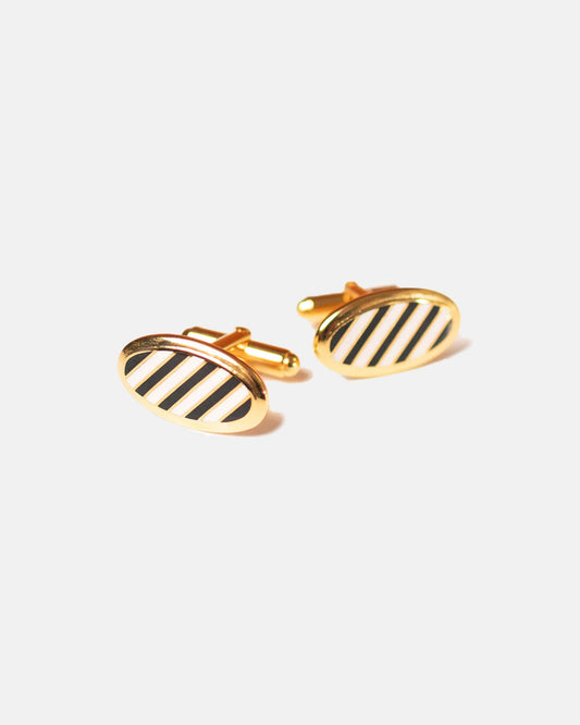 Made-in-USA Black & White Enamel Repp Stripe Cufflinks