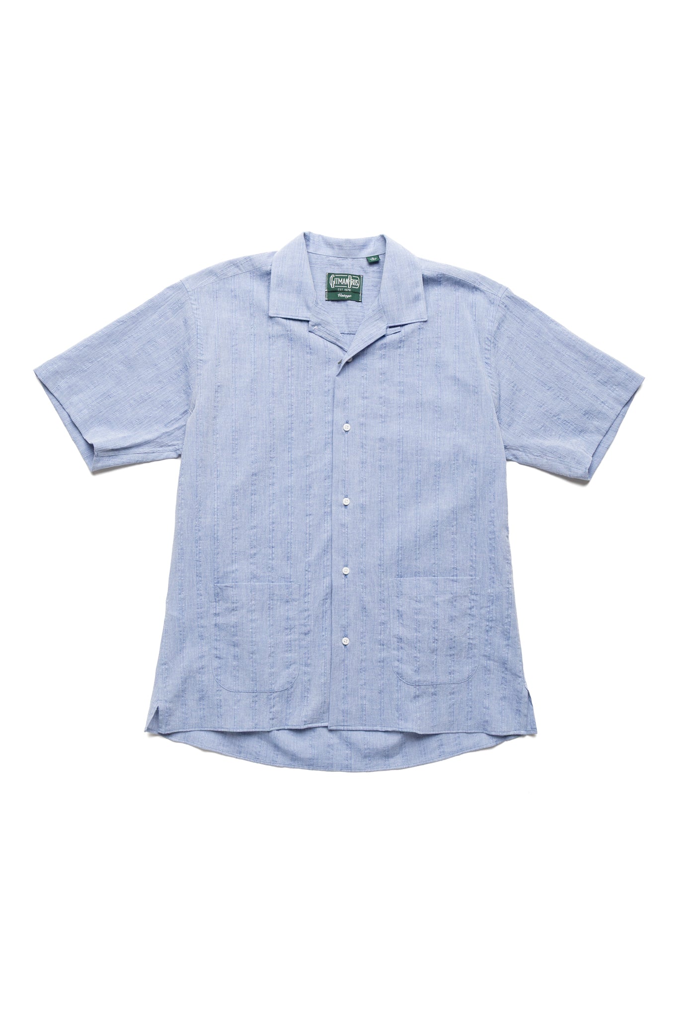 S/S Camp Shirt With 2 Lower Pockets - Blue Japanese Dobby Stripe
