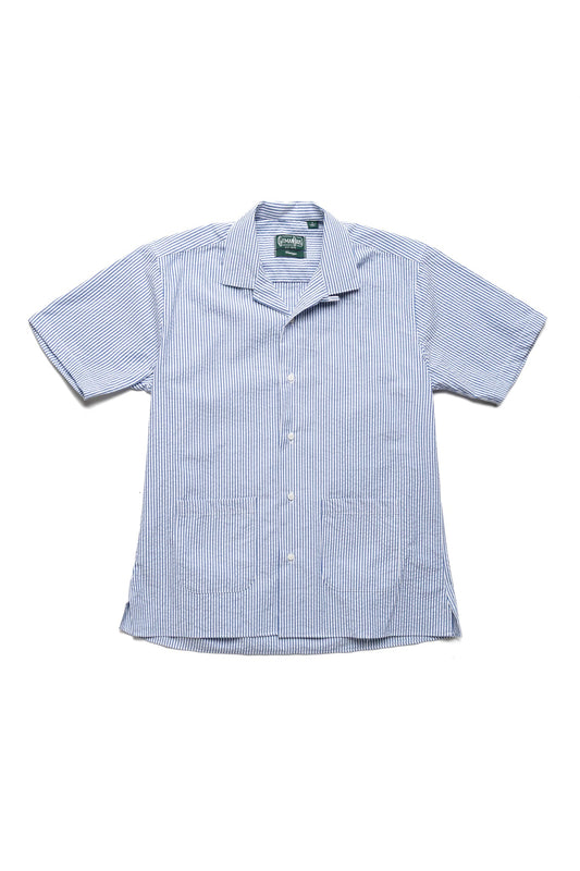 S/S Camp Shirt With 2 Lower Pockets - Blue Stripe Seersucker