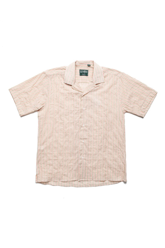 S/S Camp Shirt - Tan Organic Japanese Awning Stripe