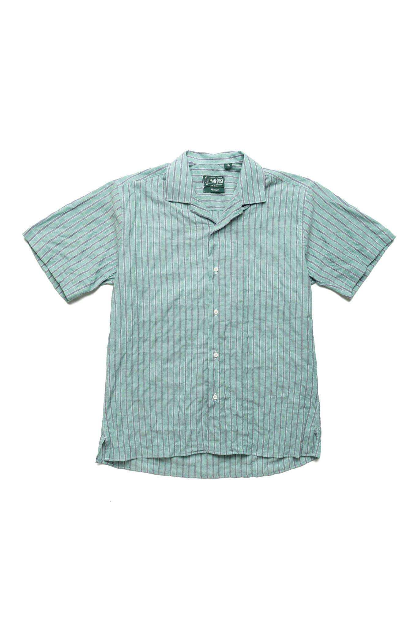 S/S Camp Shirt - Green Organic Japanese Awning Stripe