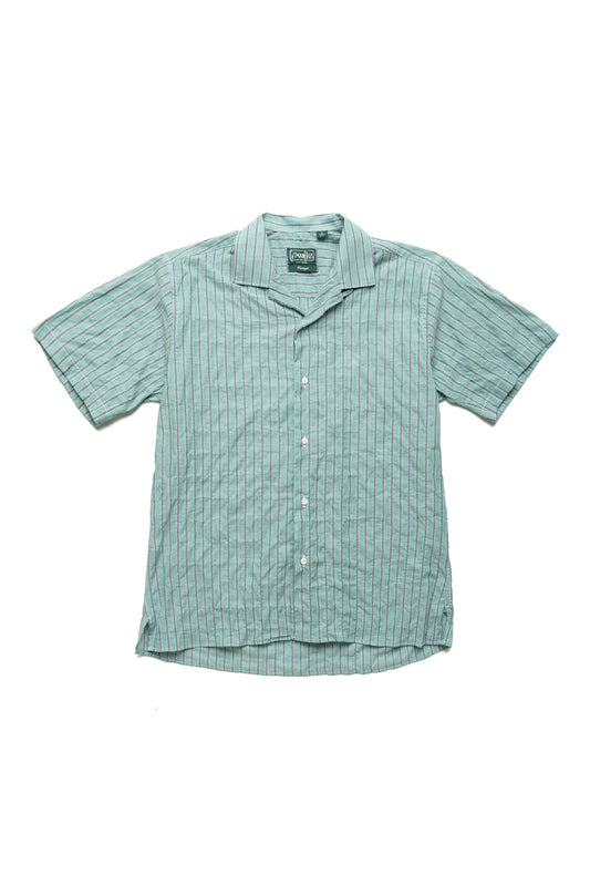 S/S Camp Shirt - Green Organic Japanese Awning Stripe