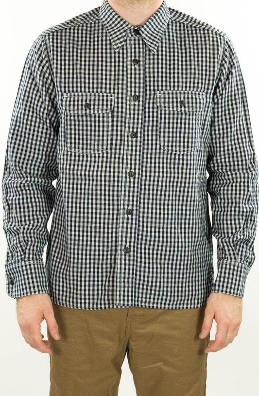 Nihon Menpu linen/cotton selvedge Indigo gingham Dust Bowl Workshirt