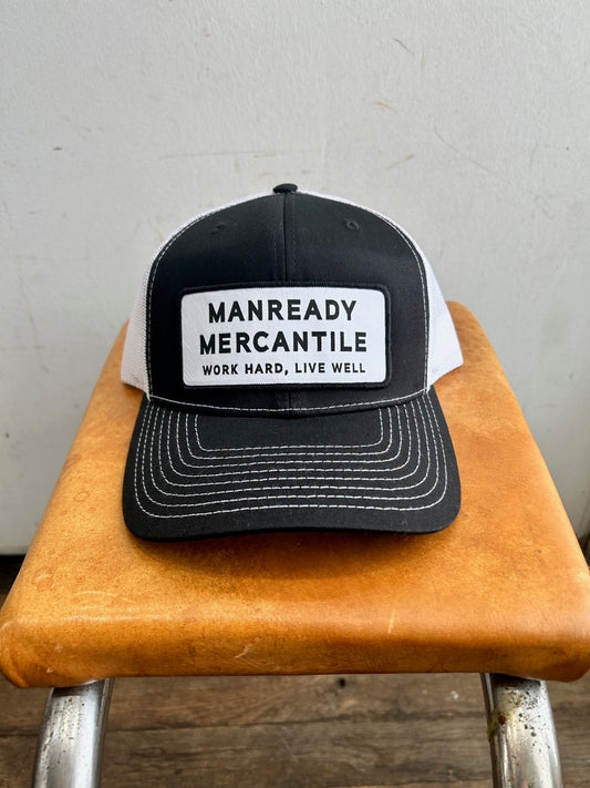 112 Richardson Hat | Work Hard Live Well | White + Black | Manready Mercantile