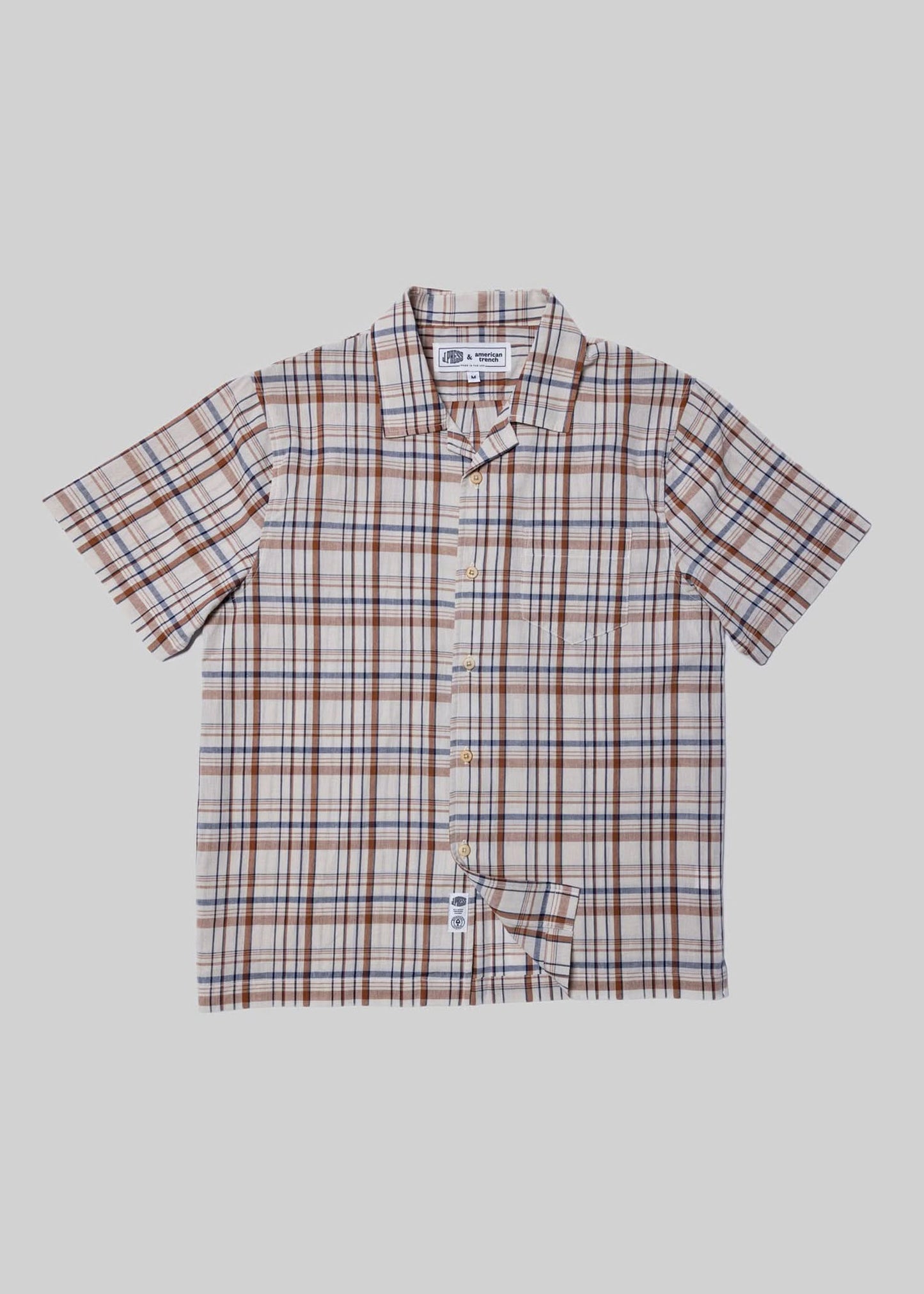 J. Press x American Trench Cotton Linen Madras Camp Collar