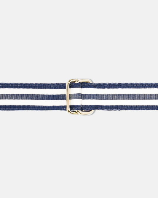 Made-in-USA Navy & White Striped Grosgrain Ribbon Belt