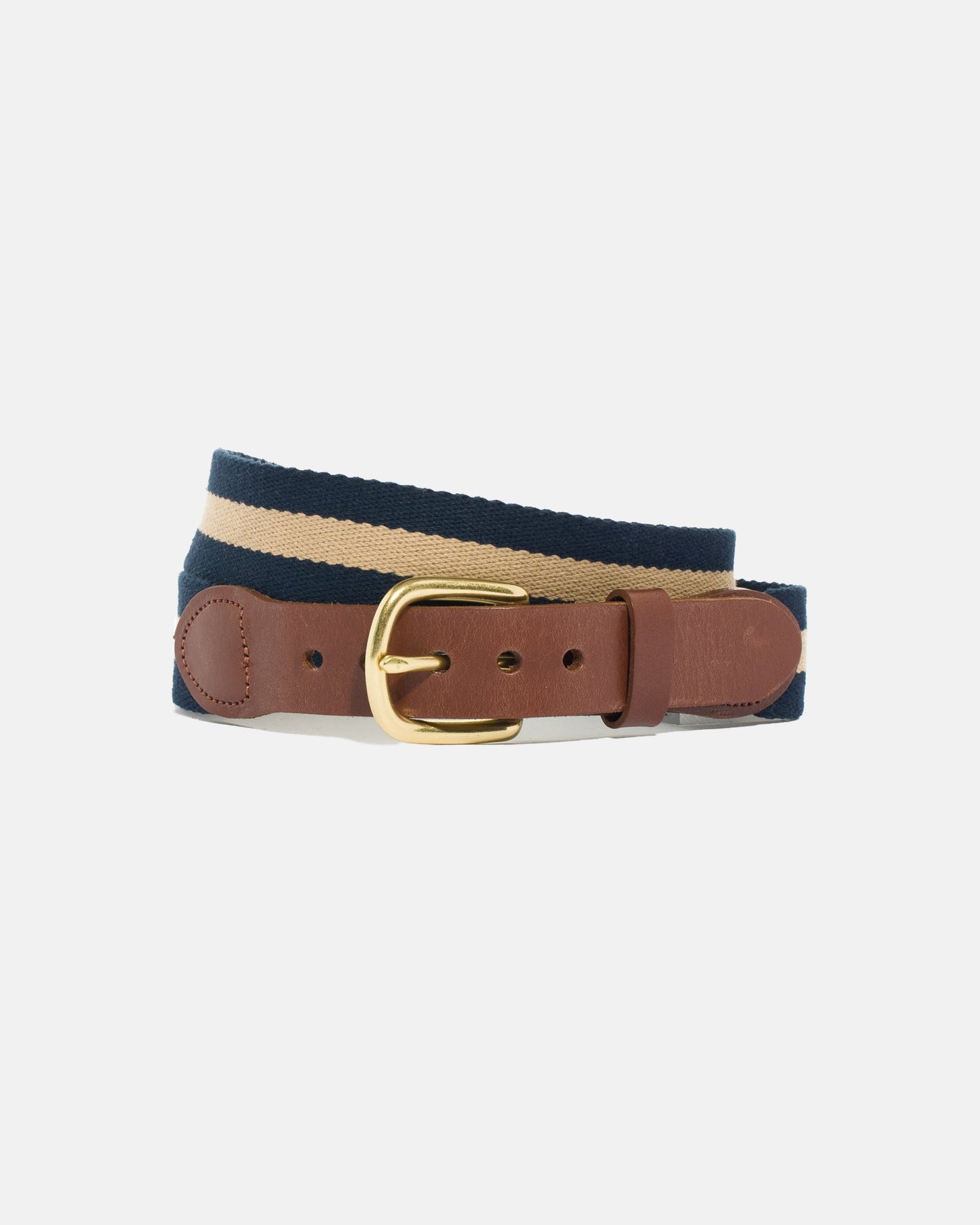 Made-in-USA Navy & Khaki Striped Smooth Belgian Wool Surcingle Belt