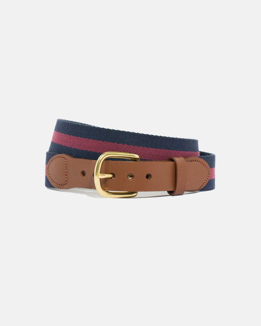 Made-in-USA Navy & Maroon Striped Smooth Belgian Wool Surcingle Belt