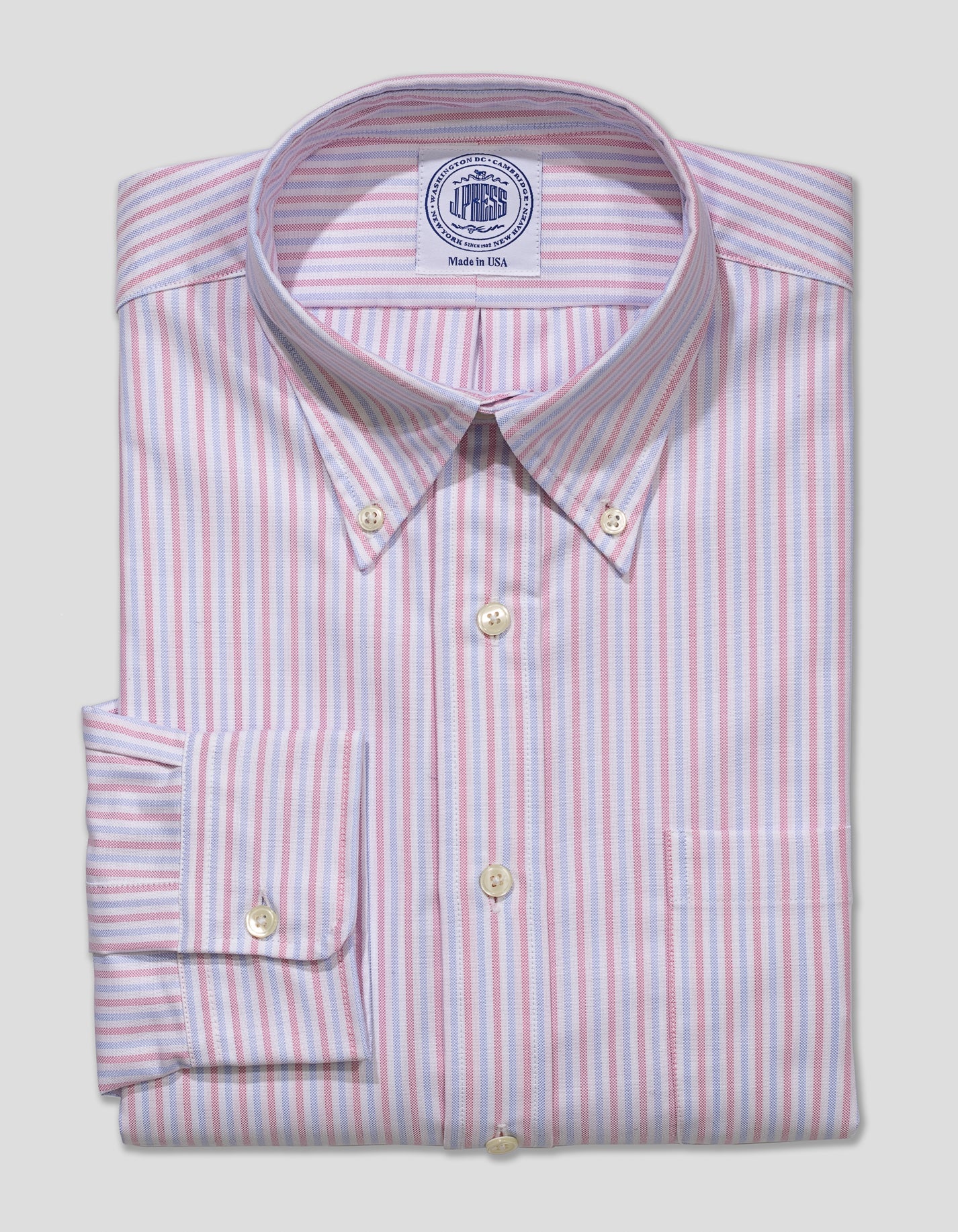 PINK/LIGHT BLUE STRIPED OXFORD DRESS SHIRT