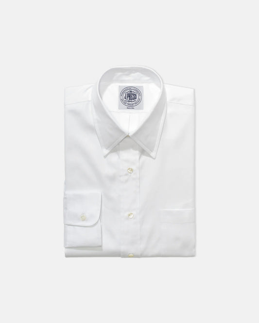 WHITE PINPOINT OXFORD POINT COLLAR DRESS SHIRT