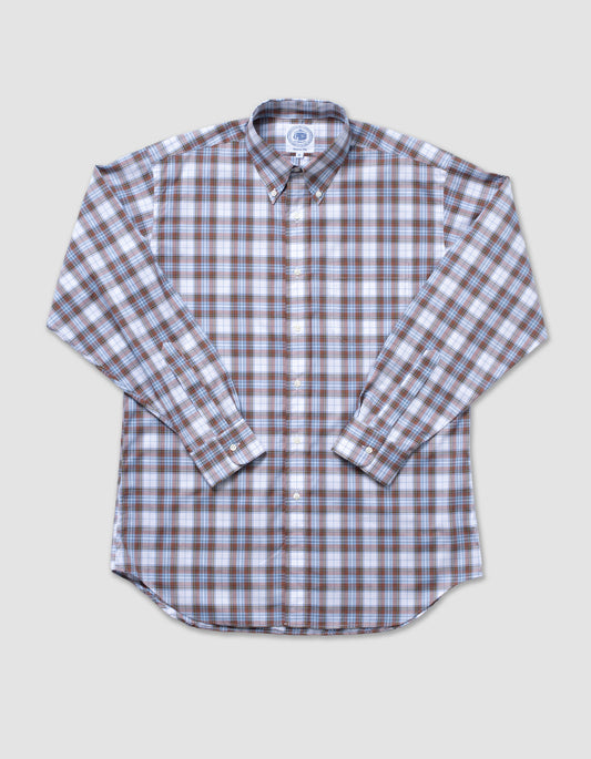 BROWN/ LIGHT BLUE PLAID SHIRT
