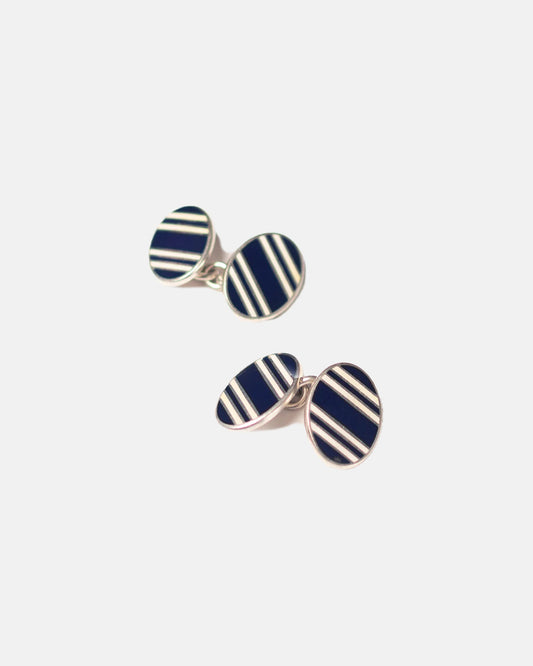 Made-in-USA Navy & White Double Oval Cufflinks