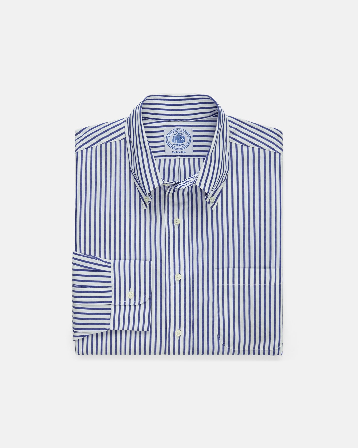 NAVY BUTCHER STRIPE DRESS SHIRT