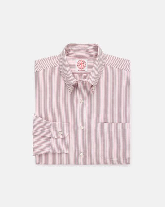 Made-in-USA Red University Stripe Oxford Dress Shirt - Classic Fit