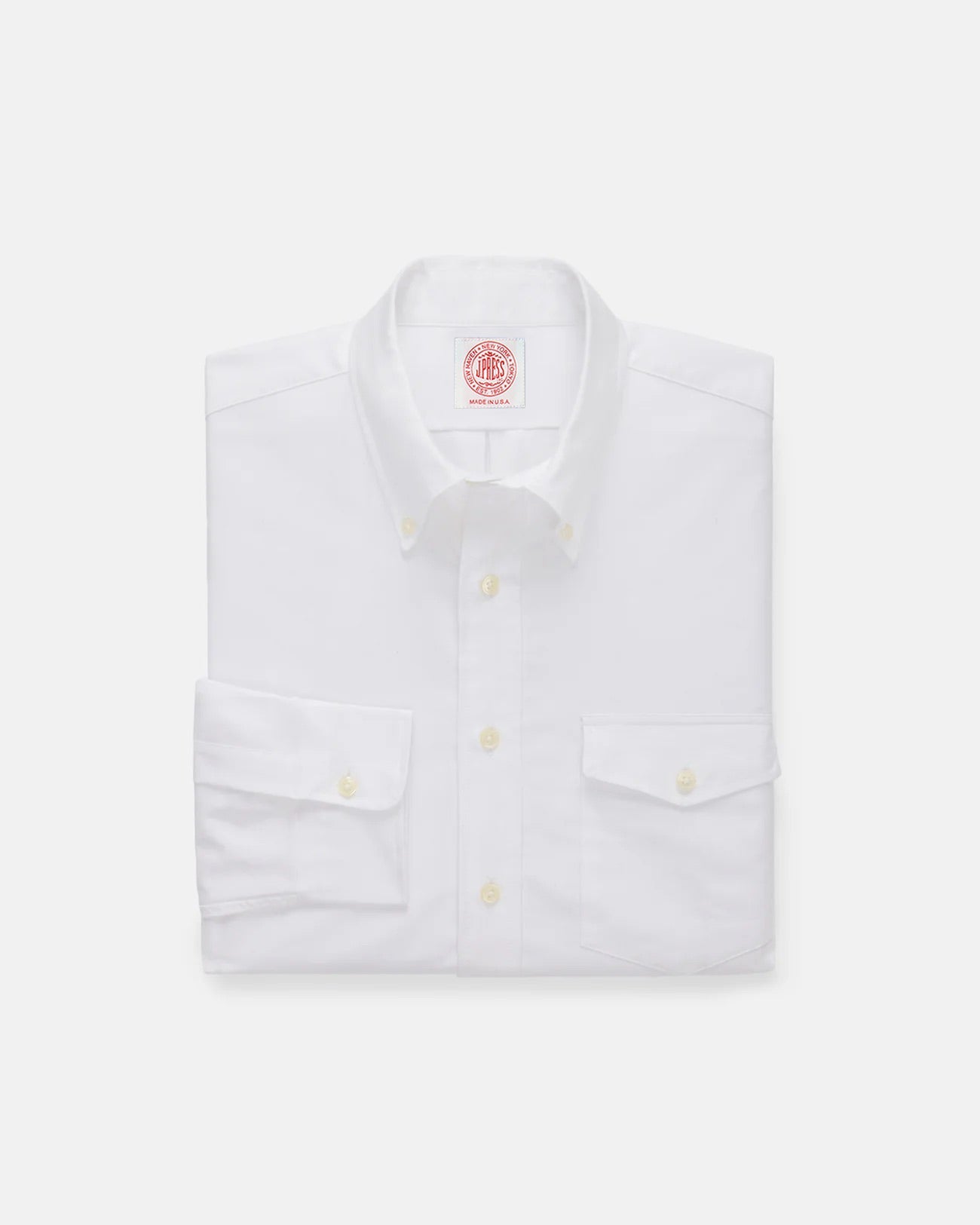 Made-in-USA Flap Pocket White Oxford Cloth Button Down Shirt - Classic Fit