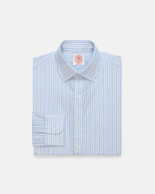 Made-in-USA Thomas Mason Blue Shadow Stripe Poplin Dress Shirt - Regular Fit