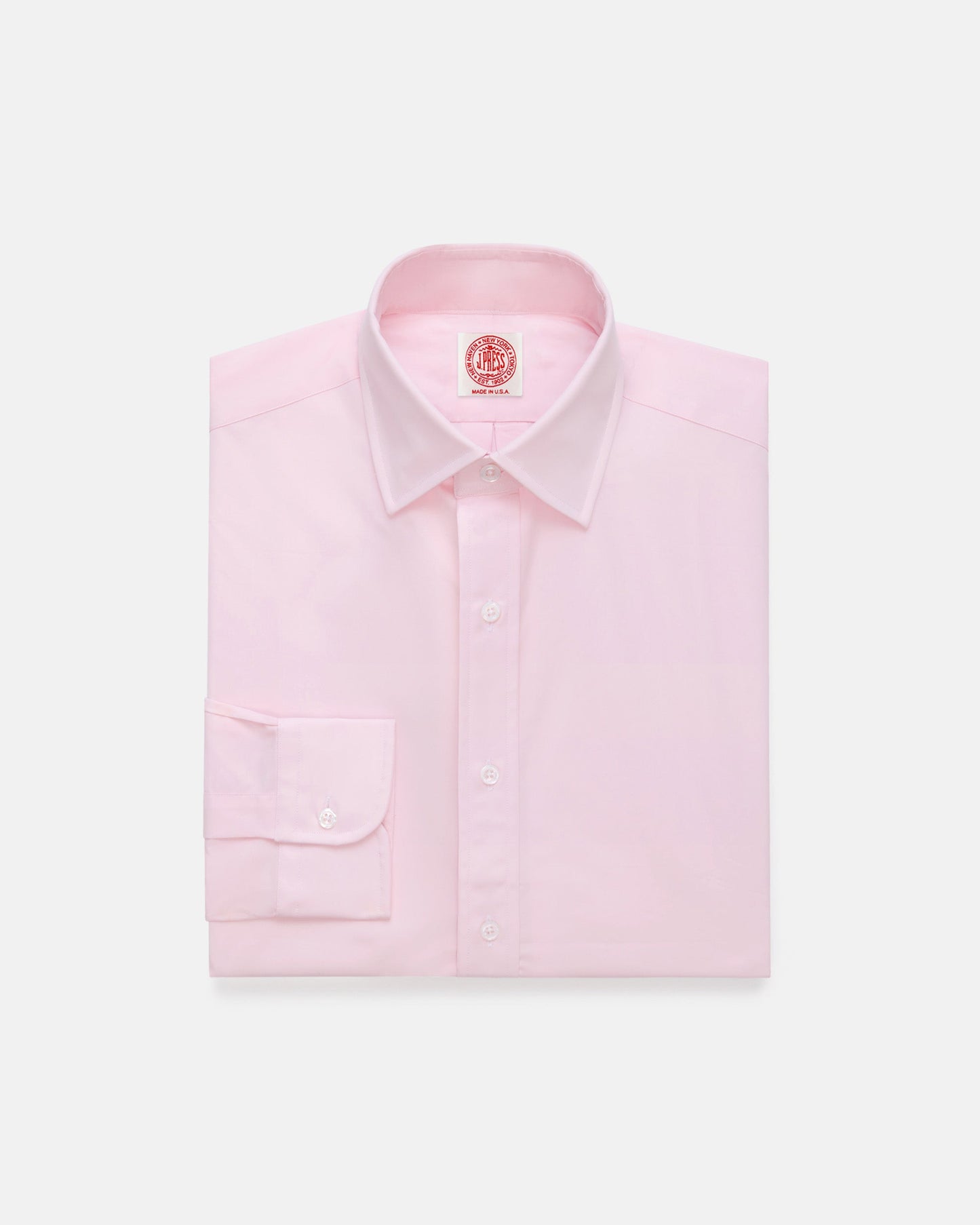 Made-in-USA Thomas Mason Solid Pink Spread Collar Dress Shirt - Regular Fit