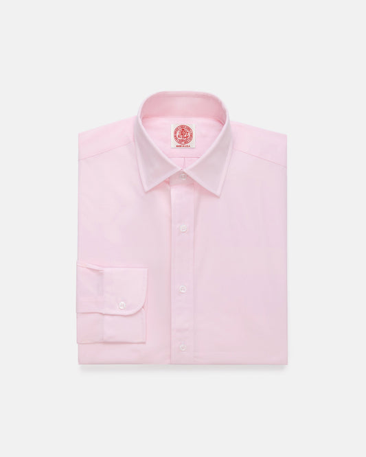 Made-in-USA Thomas Mason Solid Pink Spread Collar Dress Shirt - Regular Fit