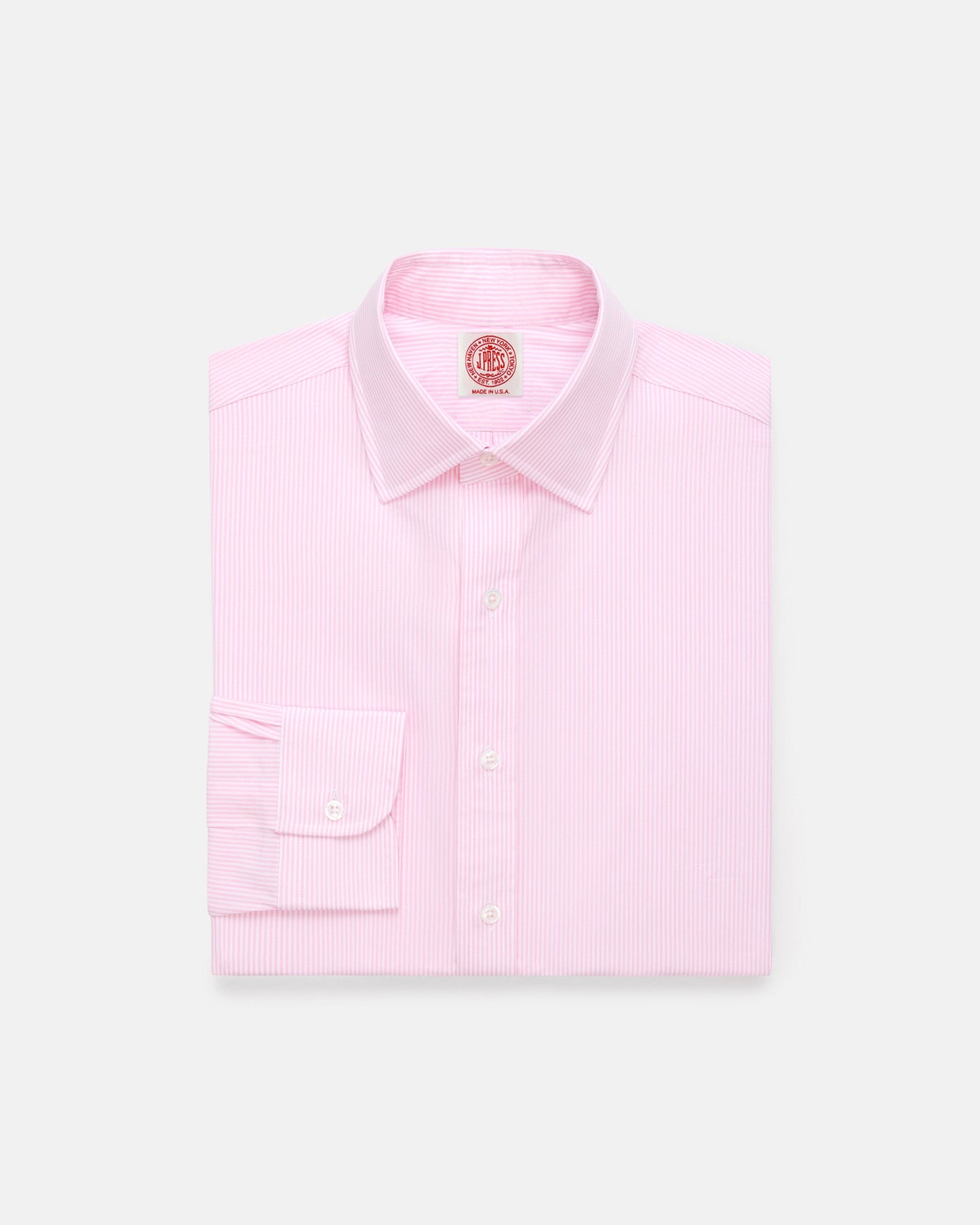 Made-in-USA Thomas Mason Pink Bengal Stripe Spread Collar Dress Shirt - Regular Fit