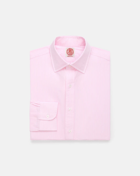 Made-in-USA Thomas Mason Pink Bengal Stripe Spread Collar Dress Shirt - Regular Fit