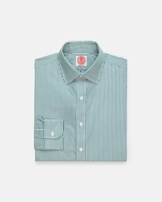Made-in-USA Thomas Mason Green Bengal Stripe Spread Collar Dress Shirt - Regular Fit