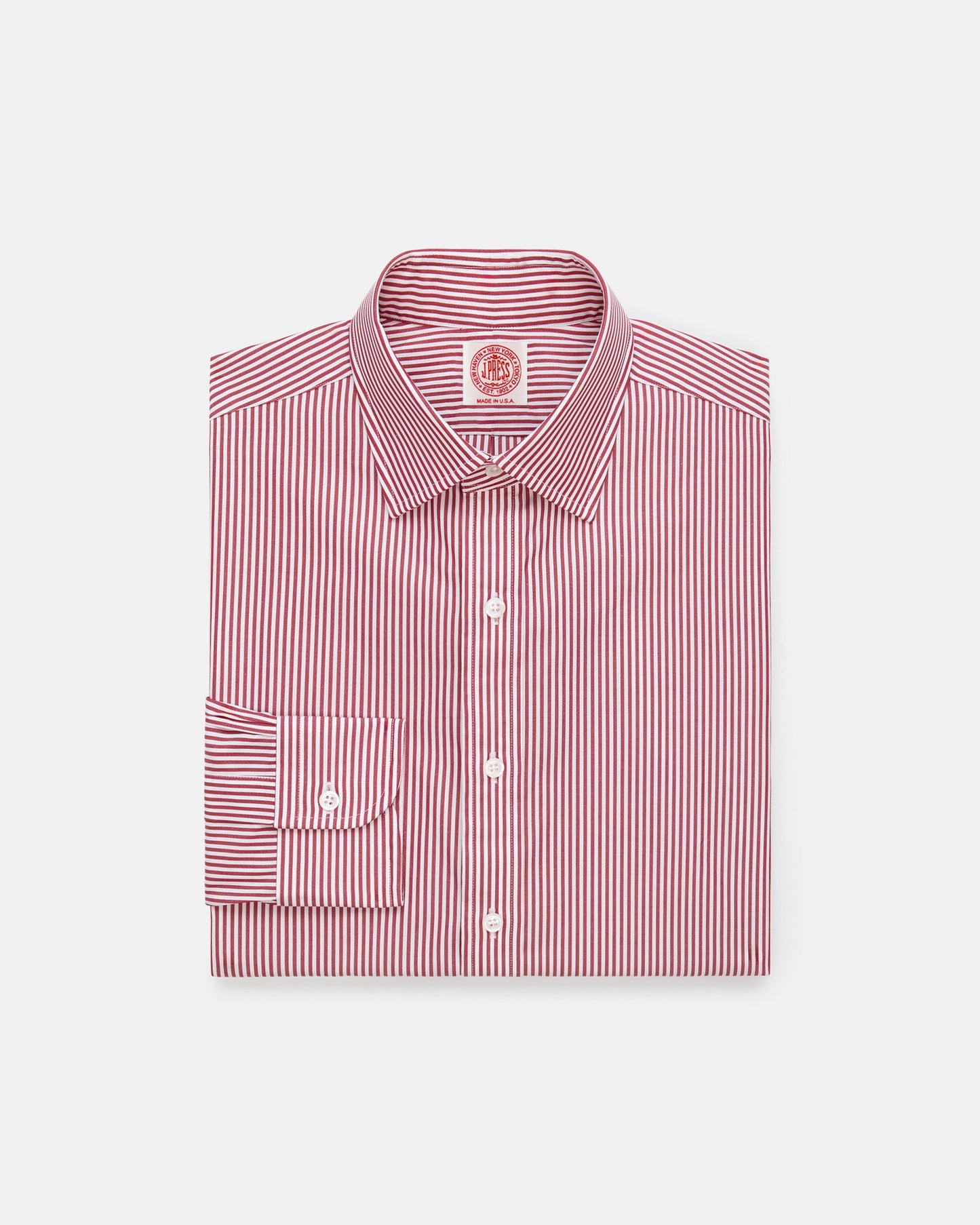 Made-in-USA Thomas Mason Red Bengal Stripe Spread Collar Dress Shirt - Regular Fit