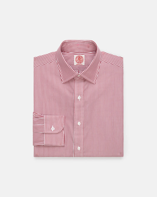 Made-in-USA Thomas Mason Red Bengal Stripe Spread Collar Dress Shirt - Regular Fit