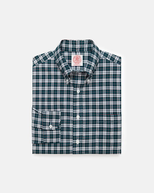 Made-in-USA Thomas Mason Green & White Tartan Broadcloth Sport Shirt - Classic Fit