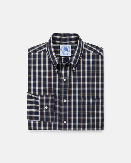 Made-in-USA Navy Plaid Cotton Broadcloth Sport Shirt