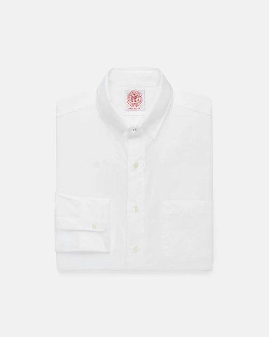 Made-in-USA Solid White Broadcloth Snap Tab Collar Shirt - Classic Fit
