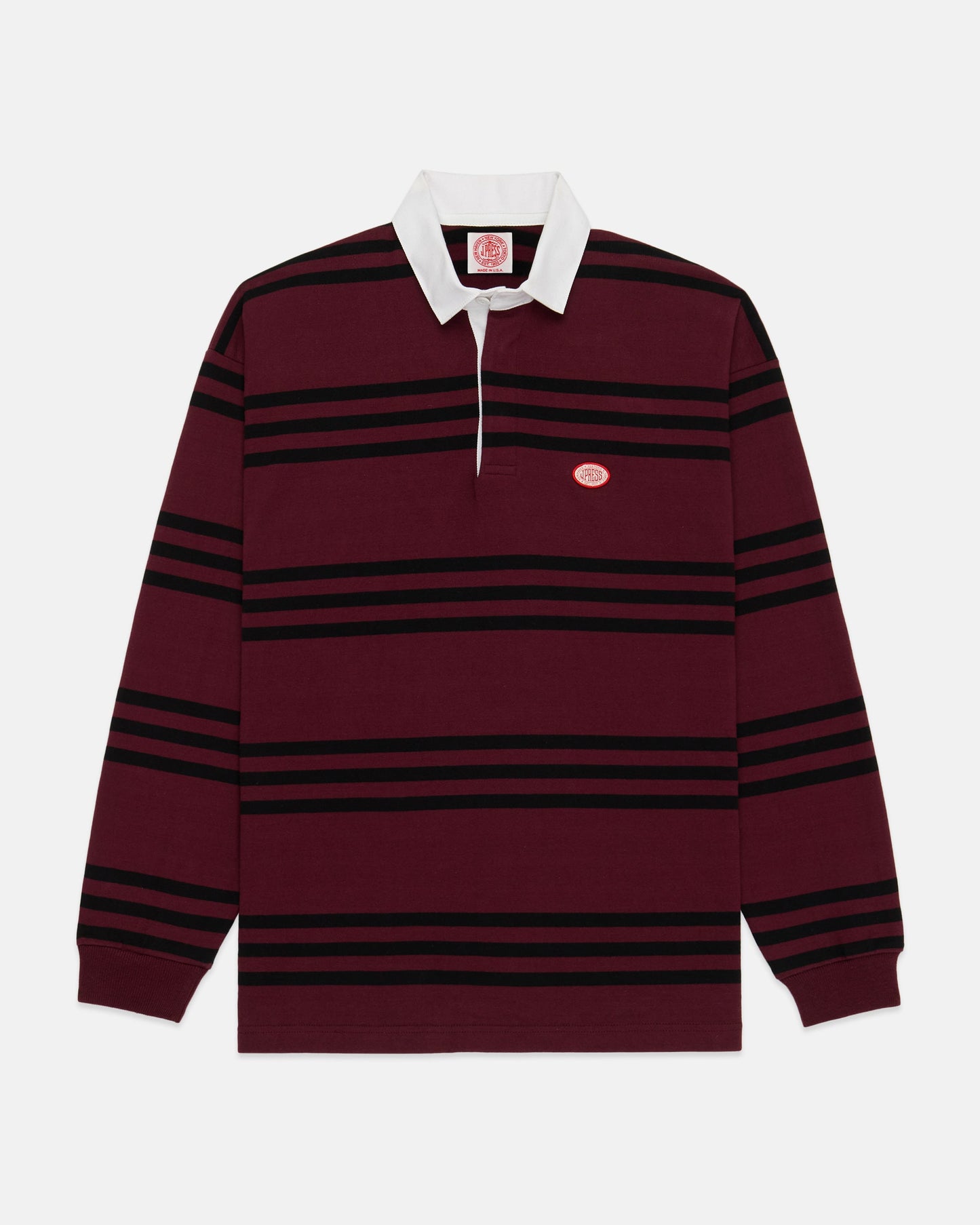 Made-in-USA Burgundy Triple Stripe J. Press Seal Cotton Rugby