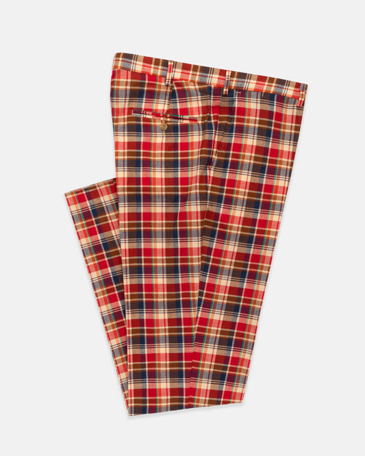 KHAKI/RED MADRAS PANTS