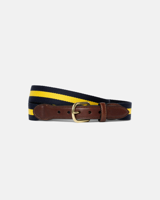 Made-in-USA Navy & Yellow Striped Textured Wool Surcingle Belt