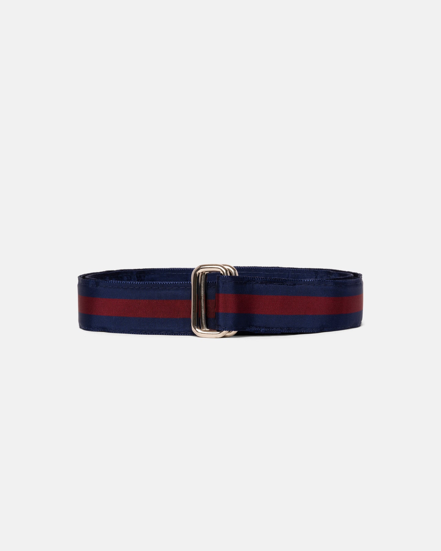 Made-in-USA Navy & Burgundy Striped Grosgrain Ribbon Belt