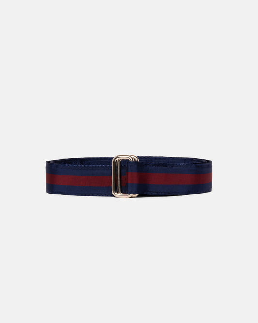 Made-in-USA Navy & Burgundy Striped Grosgrain Ribbon Belt
