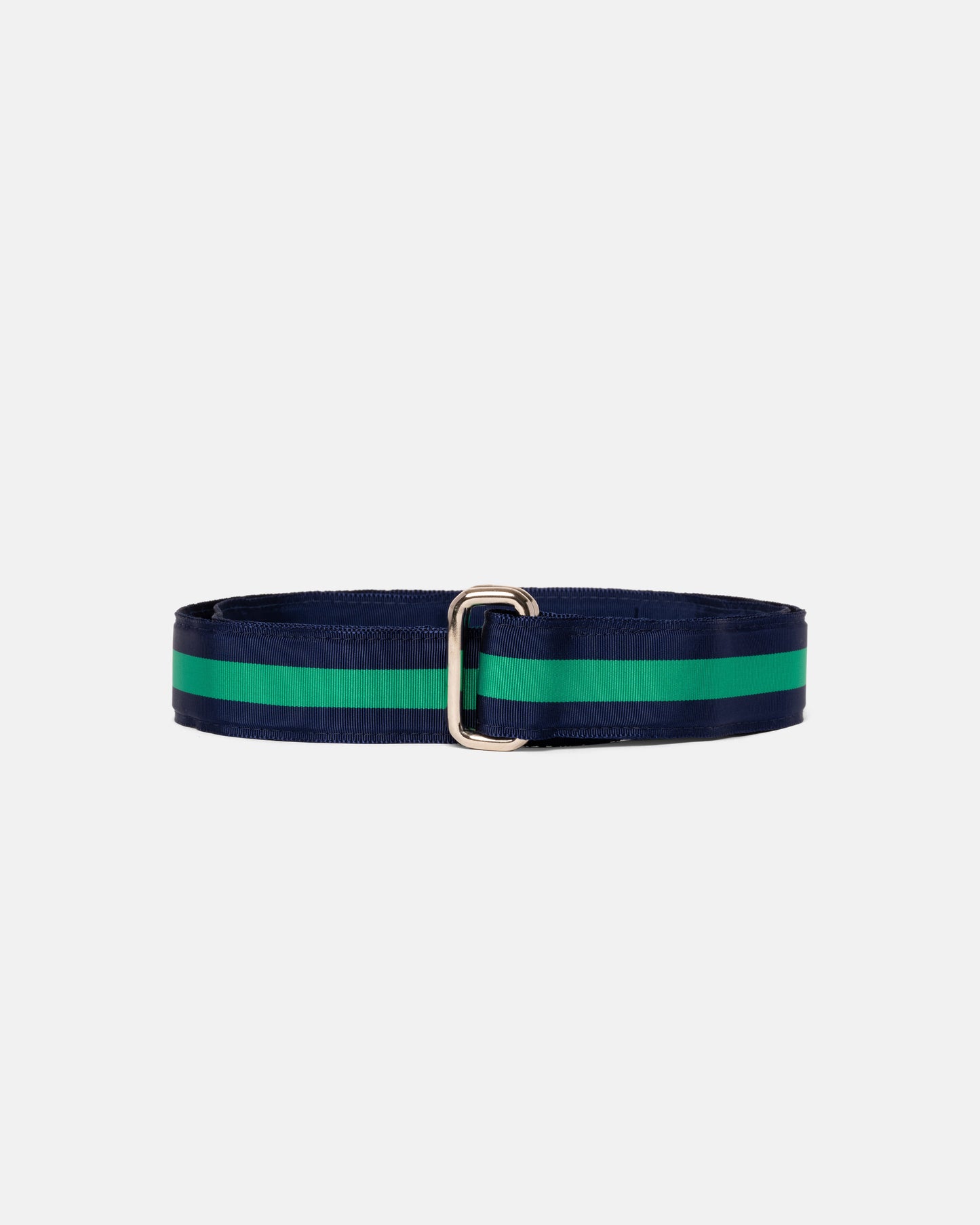 Made-in-USA Navy & Green Striped Grosgrain Ribbon Belt