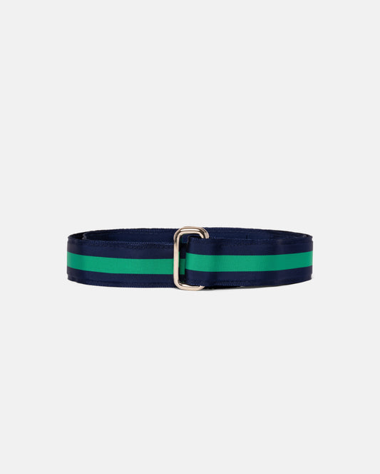 Made-in-USA Navy & Green Striped Grosgrain Ribbon Belt