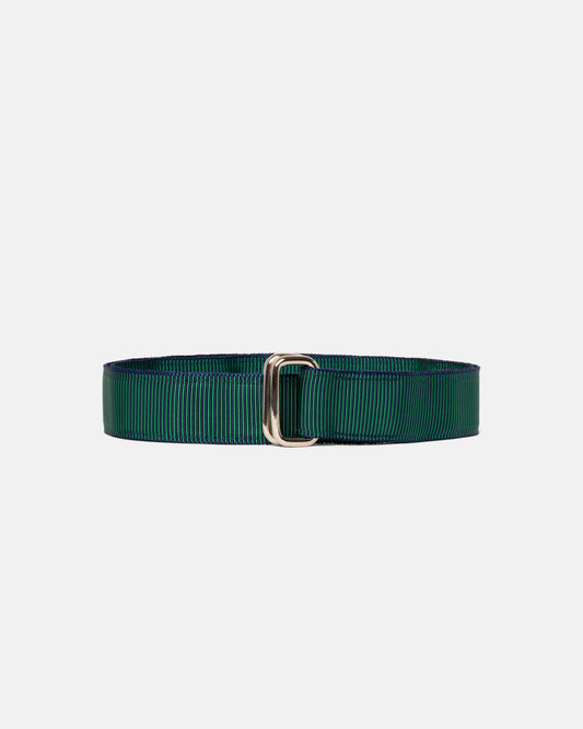 Made-in-USA Green & Navy Striped Grosgrain Ribbon Belt