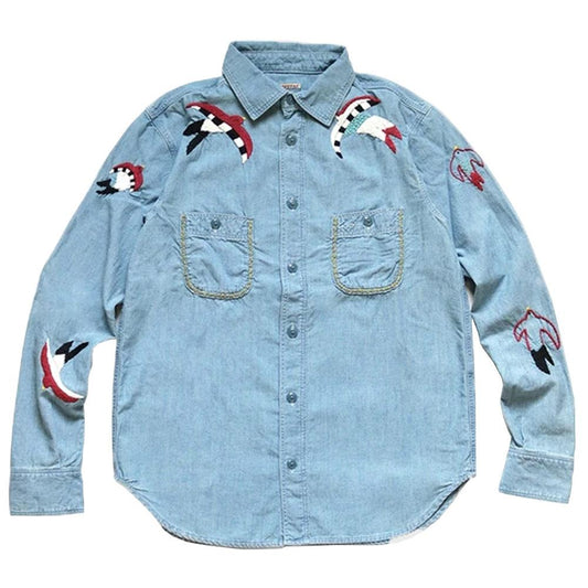 Chambray Work Shirt (Swallow Emboridery) 'Sax'