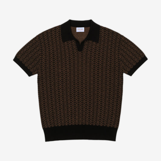 Ojii Knit Polo - Black Asanoha