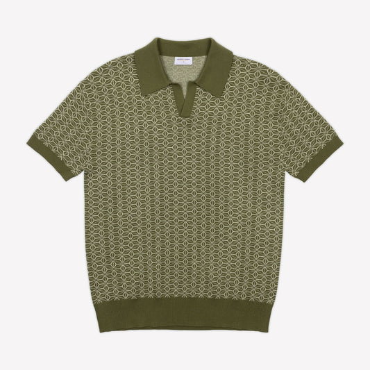 Ojii Knit Polo - Olive Asanoha