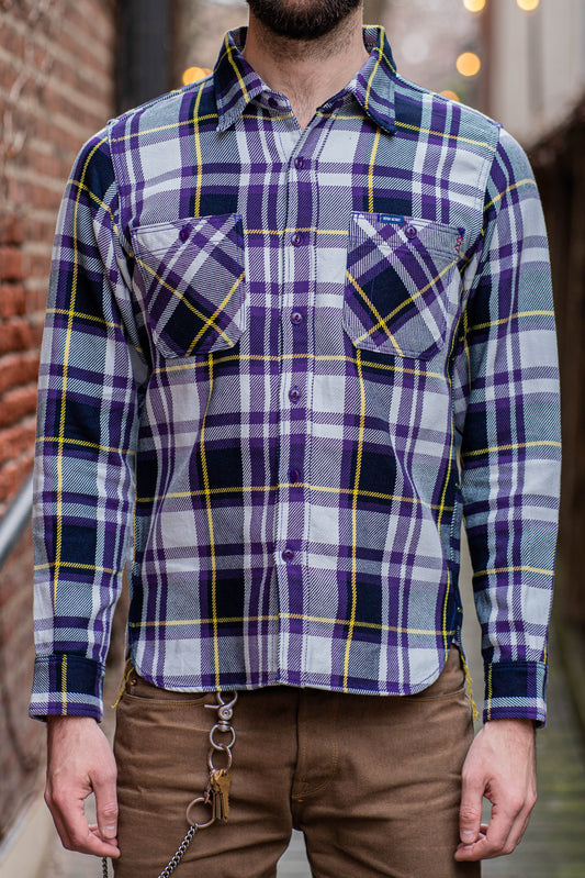Iron Heart IHSH-382-PUR 9oz Selvedge American Check Work Shirt - Purple