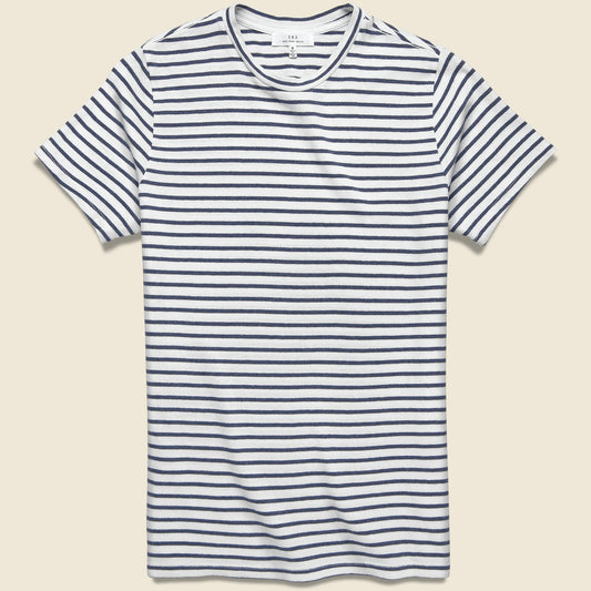 Hemp Stripe Crew Tee - White/Marine